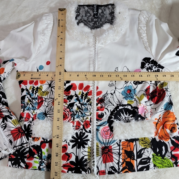 Berek Jacket Womens Large White Flower Pop Stretch Bling Zipper Short Pockets - Picture 3 of 14